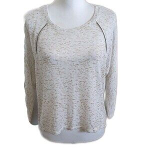 Bongo lightweight knit sweater, high low hem, off-white w/ gold metallic L